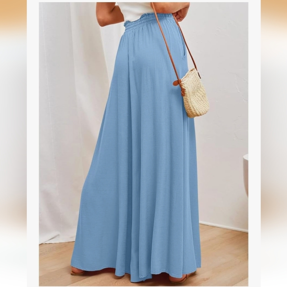 Wide Leg Drawstring Palazzo Pants Small Light Blue - Picture 3 of 11